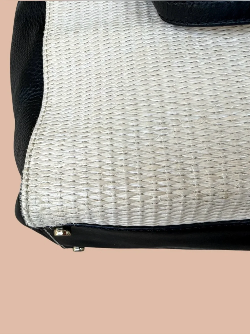 Kate Spade Leo Houston Street Two Tone Leather/Woven Straw Shoulder/Tote Bag EUC